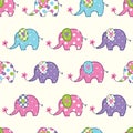 Seamless pattern with cute elephants