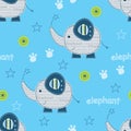 Seamless pattern with cute elephants