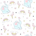 Seamless pattern with cute elephants.