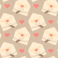 Seamless pattern, cute envelopes with love letters tied with a string with a label. Textile, holiday decor