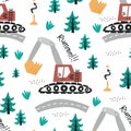 Seamless pattern with with a cute excavators.