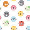 Seamless pattern of cute face cat in circle on white background.Pet hand drawn Royalty Free Stock Photo