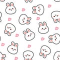 Seamless pattern of cute face rabbit with heart on white background