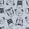 Seamless pattern with cute face zebra and panda Royalty Free Stock Photo