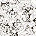 Seamless pattern with cute faces of monkeys and bananas. Kids mo