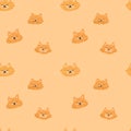 Seamless pattern with cute faces of red cats, red kittens, cute animals in cartoon style.