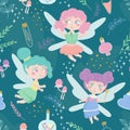 seamless pattern with cute fairies and magic potion. Fairy tale concept for children\'s fabric, clothes