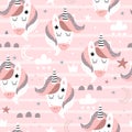 Seamless pattern with cute fairy unicorns heads. Perfect for kids apparel,fabric, textile, nursery decoration,wrapping paper. Royalty Free Stock Photo