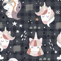 Seamless pattern with cute fairy unicorns heads. Perfect for kids apparel,fabric, textile, nursery decoration,wrapping paper. Royalty Free Stock Photo