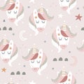 Seamless pattern with cute fairy unicorns heads. Perfect for kids apparel,fabric, textile, nursery decoration,wrapping Royalty Free Stock Photo
