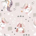 Seamless pattern with cute fairy unicorns heads. Perfect for kids apparel,fabric, textile, nursery decoration,wrapping paper. Royalty Free Stock Photo