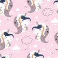 Seamless pattern with cute fairy unicorns heads. Perfect for kids apparel,fabric, textile, nursery decoration,wrapping paper. Royalty Free Stock Photo