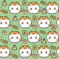 Seamless pattern of cute fat cat with bakery icon background.Chubby