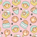 Seamless pattern of cute fat teddy bear with bee in dessert and sweet bakery concept background Royalty Free Stock Photo