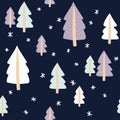 Seamless pattern with cute fir-trees. Vector template
