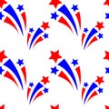 Seamless pattern with cute fireworks on a white background. American Independence Day, 4th july celebration. It can be Royalty Free Stock Photo