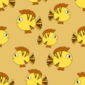Seamless pattern with cute fish on color background. Vector cartoon animals colorful illustration. Adorable character Royalty Free Stock Photo