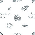 Seamless pattern with cute fish and seashell icons Royalty Free Stock Photo