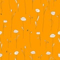 Seamless pattern with cute flowers. Orange background with stylized doodle roses. Royalty Free Stock Photo