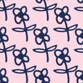 Seamless pattern with cute flowers on pink background. Simple style. Doodle floral wallpaper Royalty Free Stock Photo