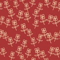 Seamless pattern with cute flowers on red background. Simple style. Doodle floral wallpaper Royalty Free Stock Photo