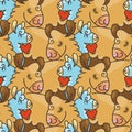 Seamless pattern cute fluffy alpacas. Funny smiling cozy animals