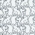 Seamless pattern cute fluffy alpacas. Funny smiling cozy animals