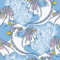 Seamless pattern with cute flying dragons