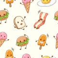 Seamless pattern cute food character cartoon