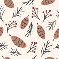 Seamless pattern. Cute forest cones on a light background.