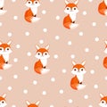 Seamless pattern with cute fox and decorative polka dots. Texture with animals for textiles, wallpaper or print design Royalty Free Stock Photo