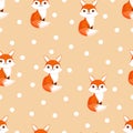Seamless pattern with cute fox and decorative polka dots. Texture with animals for textiles, wallpaper or print design Royalty Free Stock Photo
