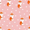 Seamless pattern with cute fox and decorative polka dots. Texture with animals for textiles, wallpaper or print design Royalty Free Stock Photo