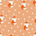 Seamless pattern with cute fox and decorative polka dots. Texture with animals for textiles, wallpaper or print design Royalty Free Stock Photo