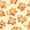 Seamless pattern with cute fox in different moods. Laughing, sad, smiling, suspicious, cheerful and furious cartoon