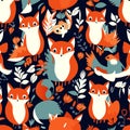 Seamless pattern with cute foxes. Vector illustration in scandinavian style. AI Generated