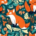 Seamless pattern with cute foxes. Vector illustration in scandinavian style Generative AI