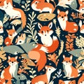Seamless pattern with cute foxes. Vector illustration for your design AI Generated