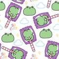 Seamless pattern of cute frog candy with cloud on white background.Reptile Royalty Free Stock Photo
