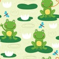 Seamless pattern with cute frog