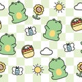 Seamless pattern of cute frog with tiny icon on pastel background.Sunflower