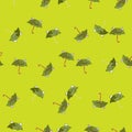 Seamless pattern cute frog umbrella. Background of funny accessory shape head toad in doodle style