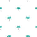 Seamless pattern cute frog umbrella. Background of funny accessory shape head toad in doodle style