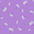 Seamless pattern cute frog umbrella. Background of funny accessory shape head toad in doodle style