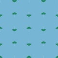 Seamless pattern cute frog umbrella. Background of funny accessory shape head toad in doodle style