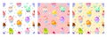 Seamless pattern cute fruit ice cream sorbet characters. Child style, strawberry, lemon, banana pastel color. Kawaii Royalty Free Stock Photo