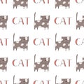 Seamless pattern cute funny cats. Endless background for printing. Hand-drawn childish flat vector illustration in