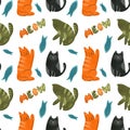 Seamless pattern of cute and funny colorful cats and toy fishes Royalty Free Stock Photo