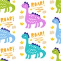 Seamless Pattern with cute funny dinosaur