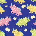 Seamless Pattern with cute funny dinosaur